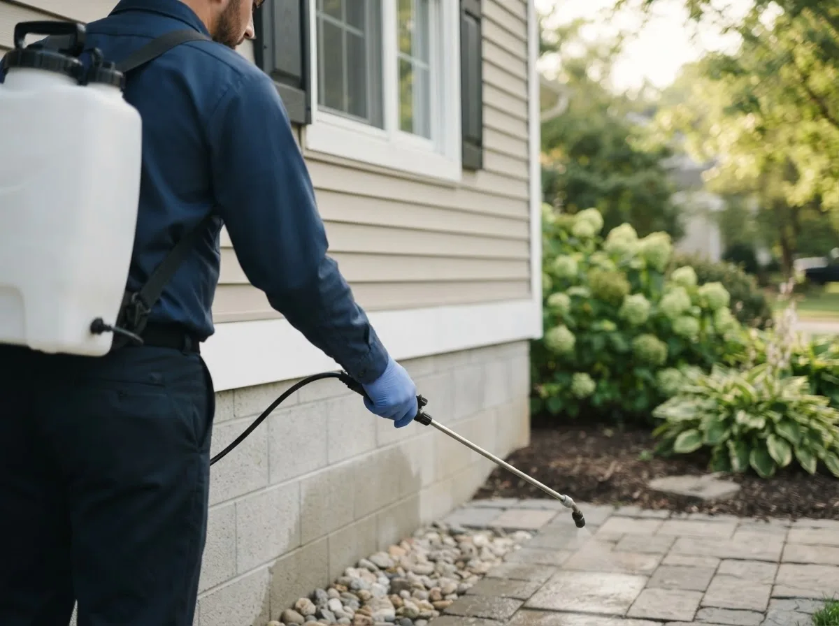 Pest control technician inspecting a home in Hamilton, NC